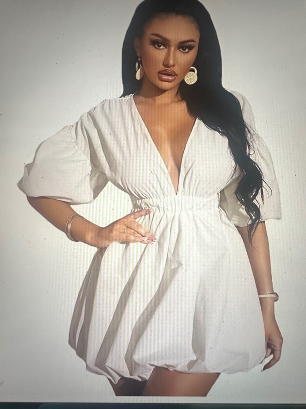 Amazon White Bubble-Hem Mini Dress with Puff Sleeves